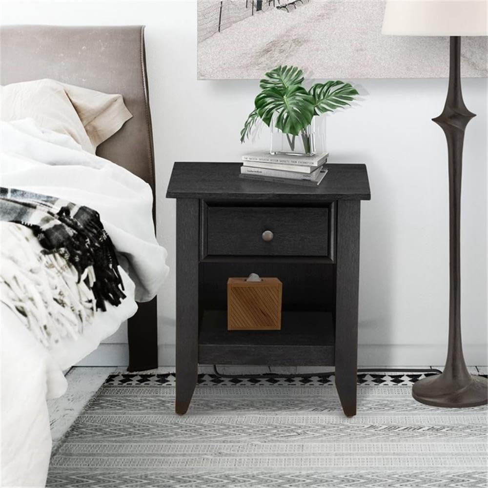 East West Furniture GA-06-ET Gallatin Bedside Table - Rectangle Night Stand with a Drawer for Bedroom, 18x21 Inch Inch, Wirebrushed Black